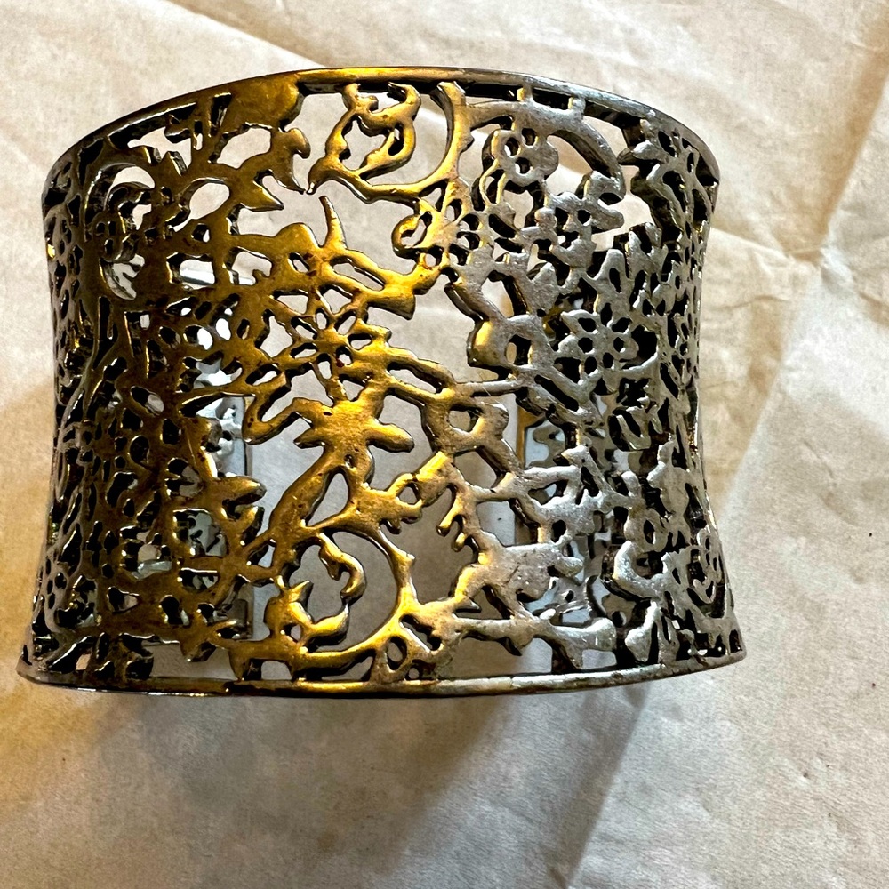 Silver Cuff Bracelet filigree design 2” wide